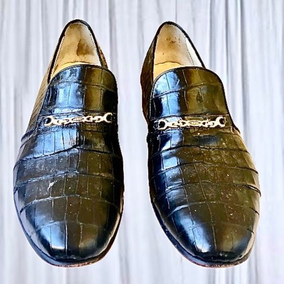 The Mandarin Vintage Black CROC Leather Loafer Chain Made in Italy main image 8